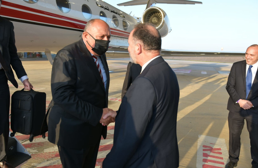  Egyptian Foreign Minister Sameh Shoukry lands in Israel ahead of the Negev Summit (credit: RAFI BEN HAKOON/GPO)