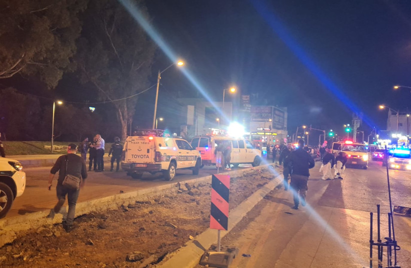  Israel Police forces are seen at the scene of a shooting attack in Hadera on March 27, 2022 (photo credit: ISRAEL POLICE)