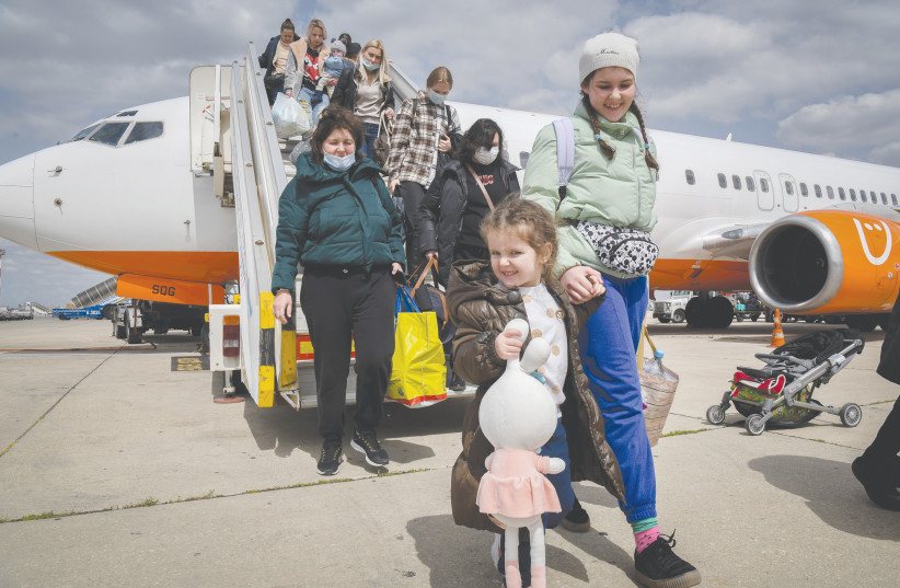  JEWISH UKRAINIANS who fled war zones in their country arrive on a rescue flight at Ben-Gurion Airport earlier this month. (photo credit: YOSSI ZELIGER/FLASH90)