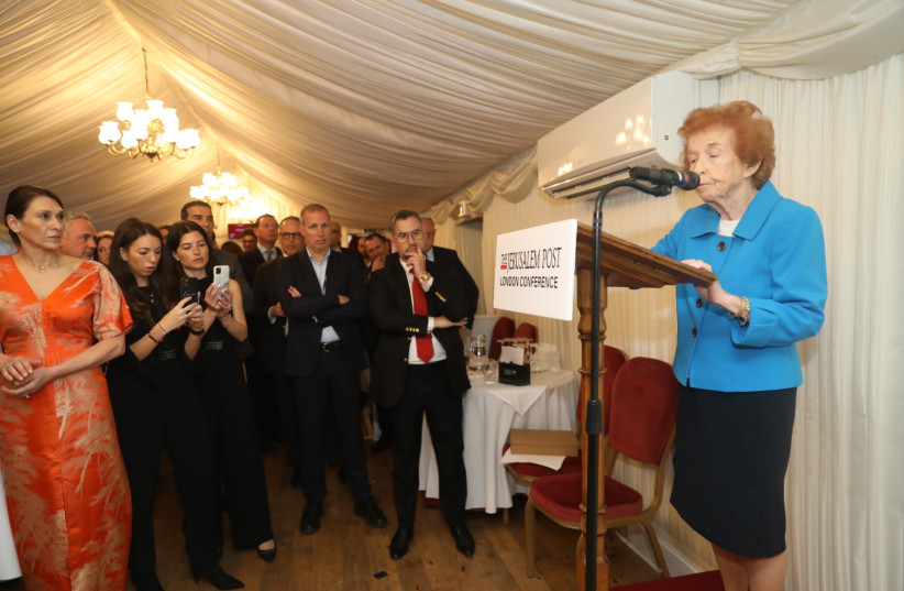 Eve Kugler speaking at the House of Lords at the Jerusalem Post London Conference, March 31, 2022.  (credit: MARC ISRAEL SELLEM/THE JERUSALEM POST)