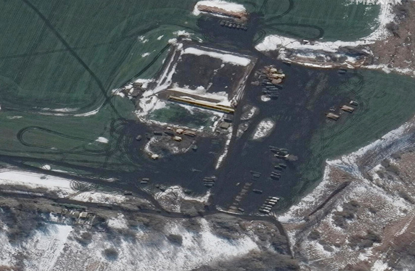  A satellite image shows Russian forces deployed in the western outskirts of Belgorod, Russia February 24, 2022. (credit: Courtesy of Satellite image 2022 Maxar Technologies/Handout via REUTERS)
