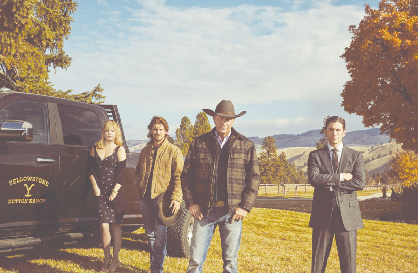  KEVIN COSTNER (center) and the cast of ‘Yellowstone.’ (photo credit: COURTESY OF CELLCOM TV)
