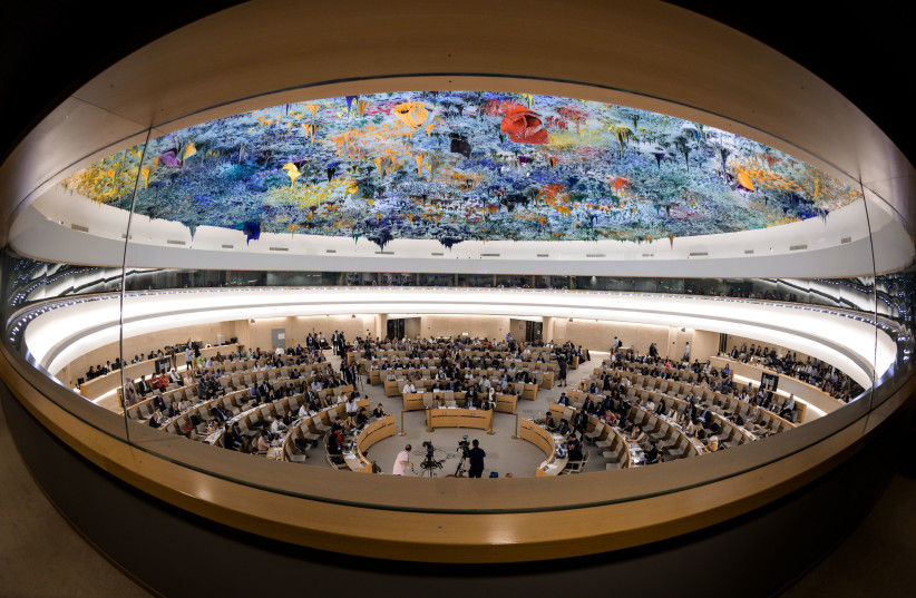  UN HUMAN Rights Council in session, Geneva. (credit: Fabrice Coffrini/AFP via Getty Images)