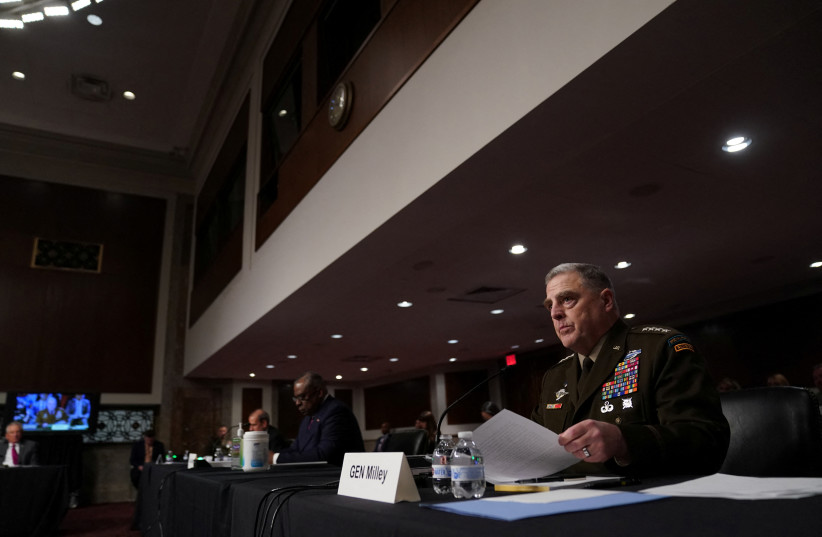  Joint Chiefs Chairman General Mark Milley testifies before the Senate Armed Services Committee during a hearing on ''Department of Defense's Budget Requests for FY2023'', on Capitol Hill in Washington, US, April 7, 2022.  (credit: REUTERS/SARAH SILBIGER)