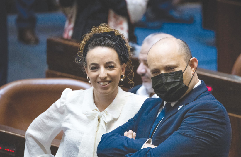  Those were the days: Prime Minister Naftali Bennett and MK Idit Silman in the Knesset in November.  (photo credit: YONATAN SINDEL/FLASH90)