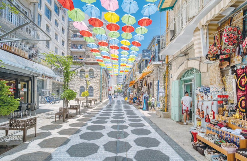  THE ‘UMBRELLA STREET’ in downtown Jerusalem is seen nearly empty. Will the streets now be filled again? (photo credit: SETH ARONSTAM)