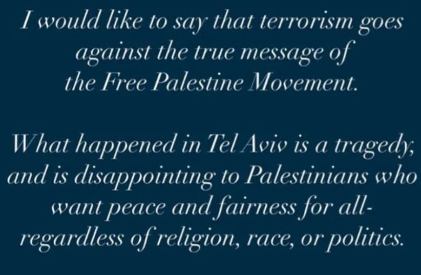  Gigi Hadid's story post on Instagram denouncing the Tel Aviv terror attack. (credit: Screenshot/Instagram)