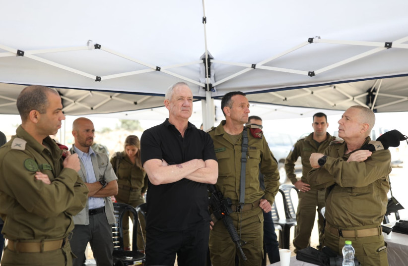 Defense Minister Benny Gantz patrolling the West Bank with IDF forces on Tuesday, April 12, 2022 (credit: NICOLE LASKVI/DEFENSE MINISTRY)