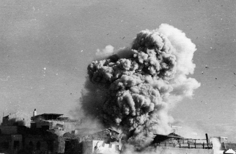  An explosion is seen in Jaffa in 1939 amid the Arab revolt. (photo credit: Wikimedia Commons)