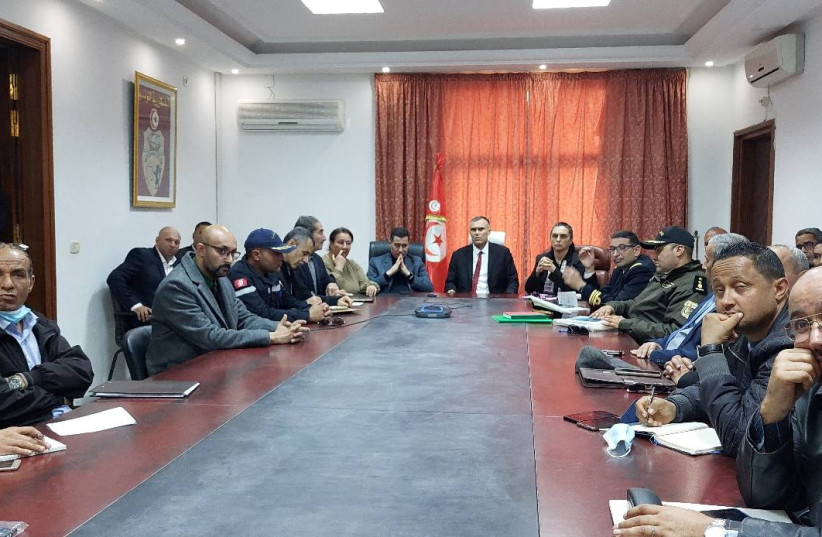 Tunisia's Environment Minister Leila Chikhaoui attends a meeting after a merchant fuel ship sank off the coast of Gabes on Friday, Tunisia April 16, 2022. (credit: Tunisia Environment Ministry/Handout via REUTERS)