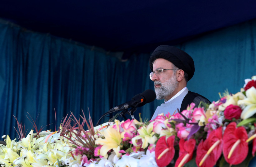Iranian President Ebrahim Raisi delivers a speech during the ceremony of the National Army Day parade in Tehran, Iran April 18, 2022. (credit: PRESIDENT WEBSITE/WANA (WEST ASIA NEWS AGENCY)/HANDOUT VIA REUTERS)