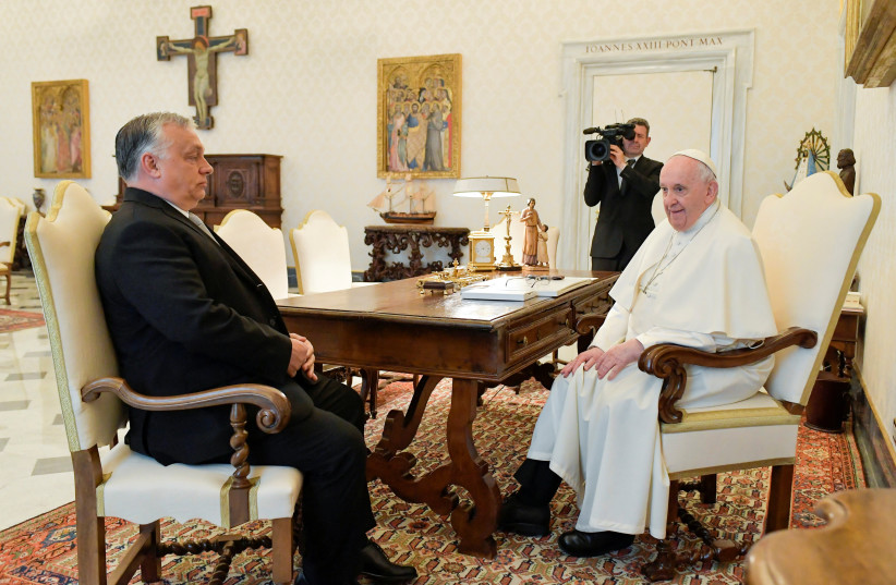  Pope Francis meets Hungarian PM Orban at the Vatican (photo credit: VATICAN MEDIA/HANDOUT VIA REUTERS)
