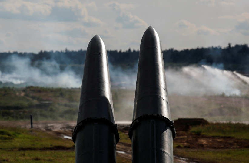  9М723 missiles, part of Iskander-M missile complex, are seen during a demonstration at the International military-technical forum ARMY-2019 at Alabino range in Moscow Region, Russia June 25, 2019. (credit: MAXIM SHEMETOV/REUTERS)