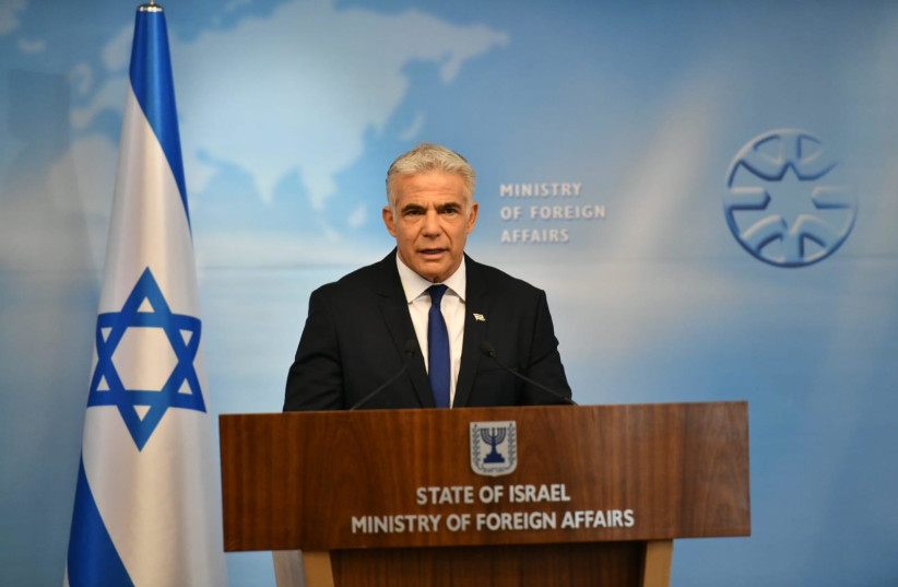  Foreign Minister Yair Lapid in a briefing to foreign press, April 24, 2022. (photo credit: SHLOMI AMSALEM)