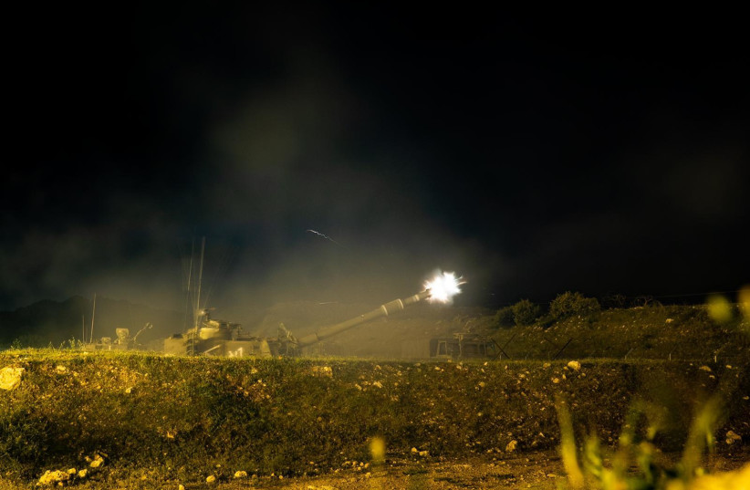  IDF artillery responds to rocket fire from Lebanon, April 25, 2022 (credit: IDF SPOKESPERSON'S UNIT)