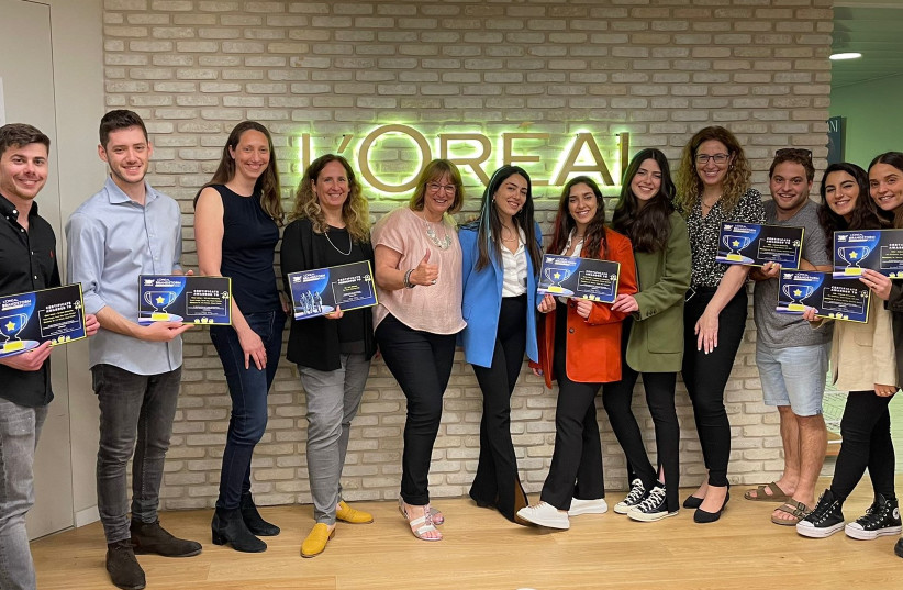  THE WINNERS of L’Oréal Group’s Global Marketing Innovation Competition, from the Hebrew University of Jerusalem, Tel Aviv University and Reichman University (credit: ASSAF LEVY)