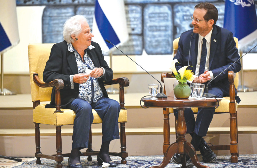 GREEK HOLOCAUST survivor Ines Nissim with President Isaac Herzog (photo credit: KOBI GIDEON/GPO)