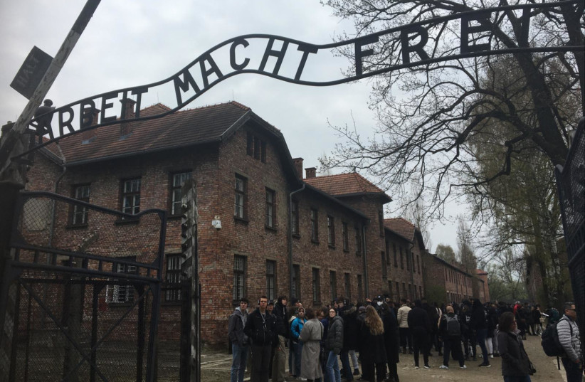  Delegation of Arab-Israeli youth at Auschwitz, Poland, March 28, 2022.  (photo credit: MICHAEL STARR)