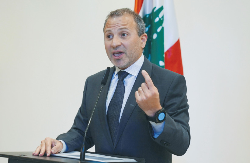  GEBRAN BASSIL, leader of Lebanon’s biggest Christian bloc, the Free Patriotic Movement, speaks after a parliamentary session in Beirut, in October. (photo credit: REUTERS/ISSAM ABDALLAH)