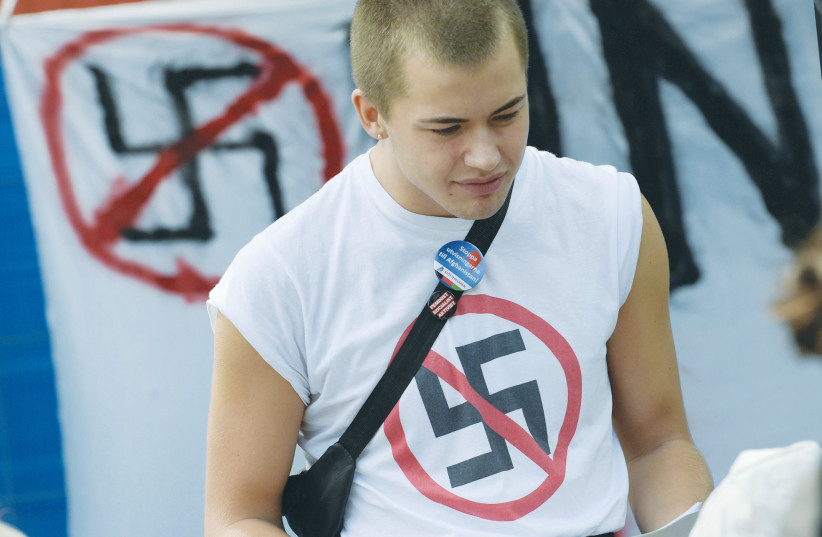  DEMONSTRATING AGAINST Nazism and racism at Raoul Wallenberg Square in Stockholm, 2018. Wallenberg exemplified how one person can confront evil, prevail and transform history.  (photo credit: TT News Agency/Reuters)
