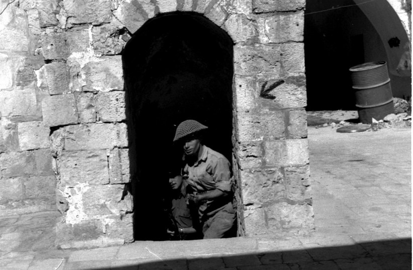  ISRAELI TROOPS on Mt. Zion, just outside Old City walls, 1948. (credit: National Photo Archive)