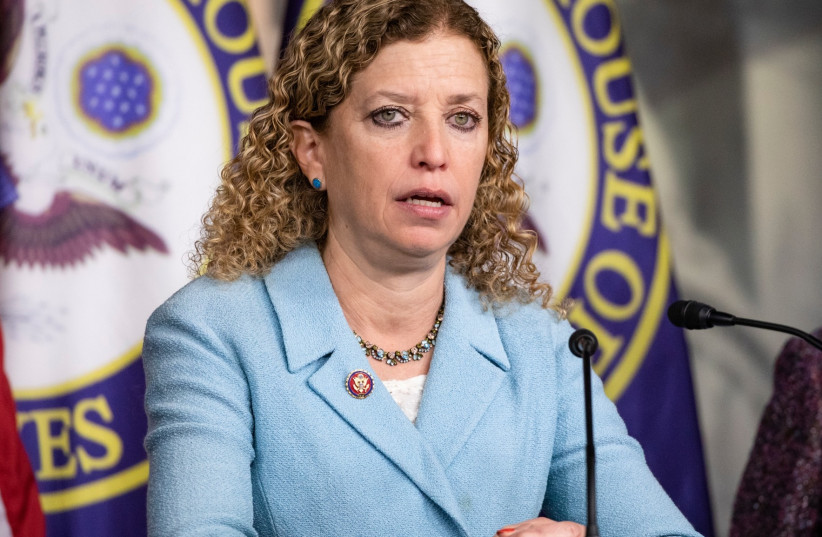  Rep. Debbie Wasserman Schultz speaks about her experiences during a trip to Israel and Auschwitz-Birkenau as part of a bipartisan delegation from the House of Representatives in Washington, D.C., Jan. 28, 2020. (photo credit: SAMUEL CORUM/GETTY IMAGES)