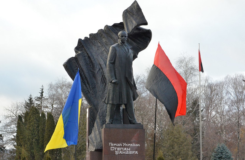  A statue of Stepan Bandera stands in Ternopil, Ukraine.  (photo credit: Wikimedia Commons)