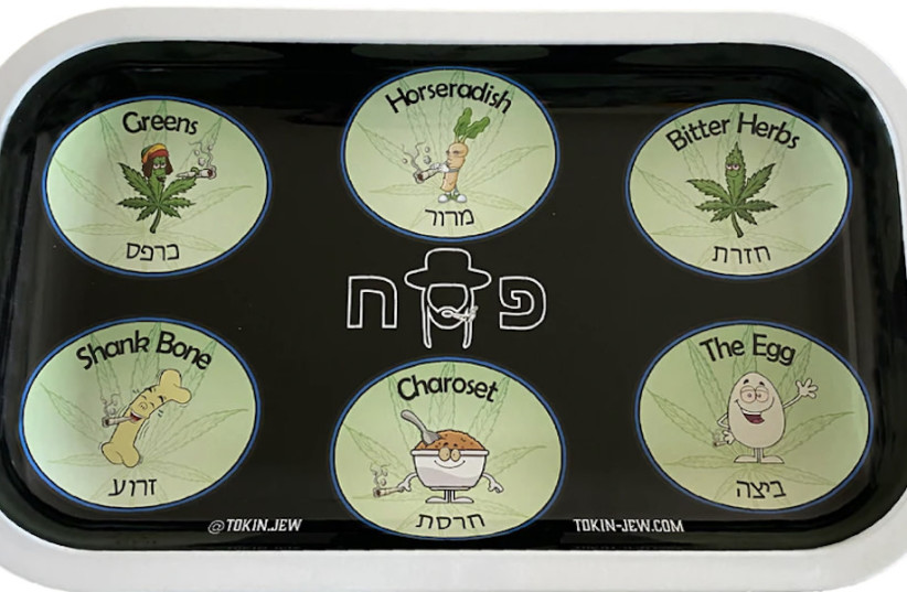  A rolling tray from Tokin’ Jew, which borrows its design from the seder plate, is featured in YIVO’s latest exhibit, “Am Yisrael High: The Story of Jews and Cannabis.” (credit: YIVO/JTA)