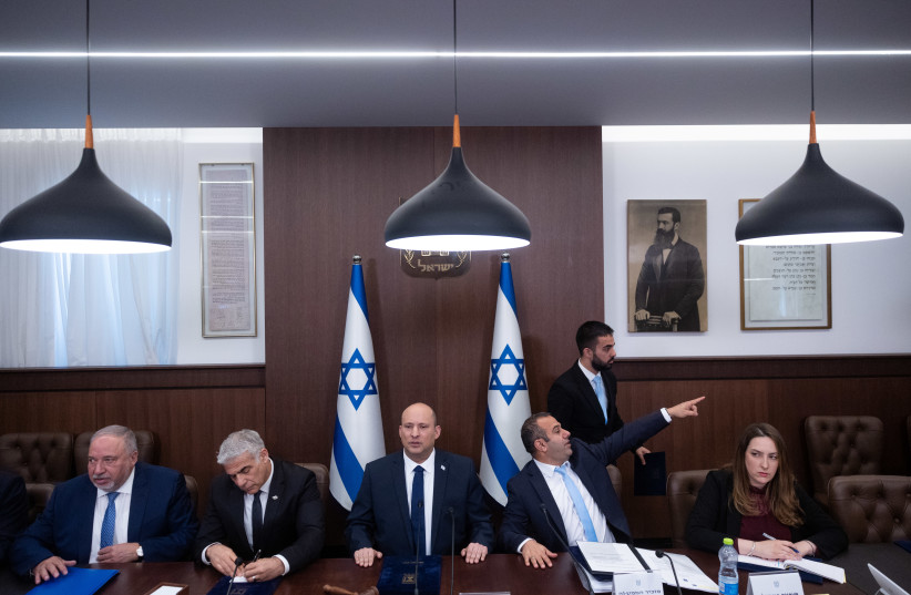  Knesset cabinet meeting, May 1, 2022.  (photo credit: YONATAN SINDEL/FLASH90)