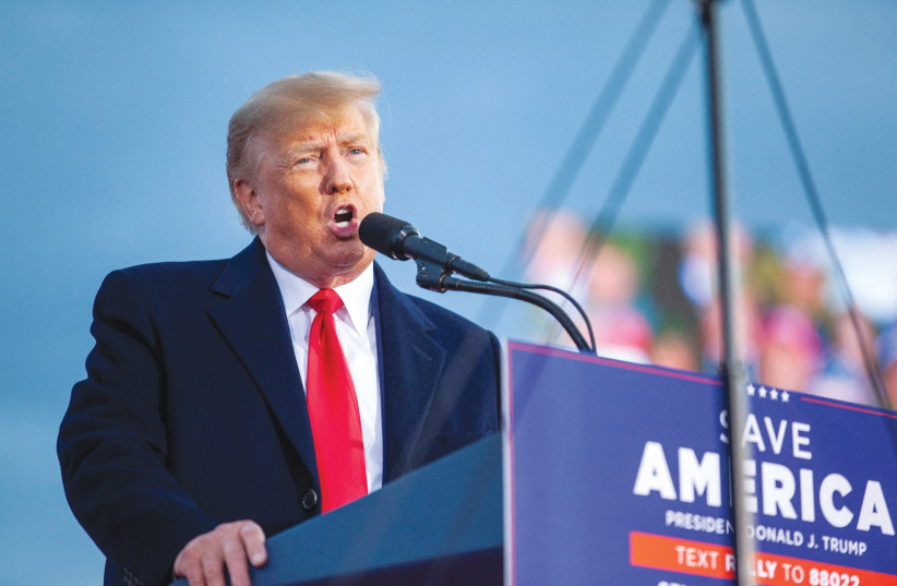  FORMER US president Donald Trump speaks at a ‘Save America’ rally in North Carolina last month. Trump is either the American Messiah or the American Putin. There is nothing in between. (photo credit: Erin Siegal McIntyre/Reuters)