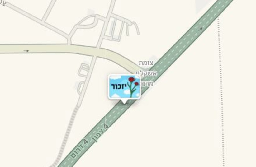  A location of a memorial shown on a Waze map. (credit: COURTESY OF WAZE)