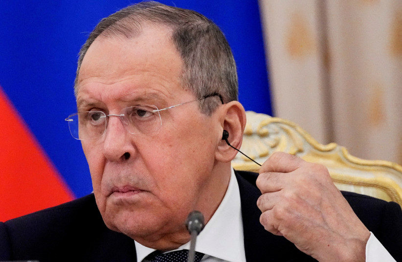  Russian Foreign Minister Sergei Lavrov attends a news conference after his talks with representatives of Arab League nations, in Moscow, Russia, April 4, 2022.  (credit: ALEXANDER ZEMLIANICHENKO/POOL VIA REUTERS)