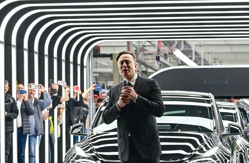  Elon Musk attends the opening ceremony of the new Tesla Gigafactory for electric cars in Gruenheide, Germany on March 22.  (credit: Patrick Pleul/Pool/REUTERS)