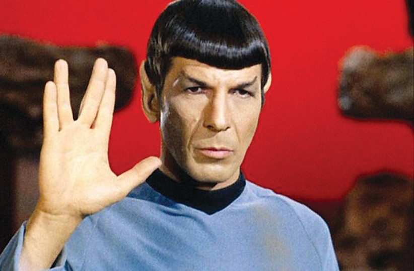  Publicity photo of Leonard Nimoy, as Star Trek’s Dr. Spock, making the traditional Vulcan greeting sign. (photo credit: NBC/TWITTER)