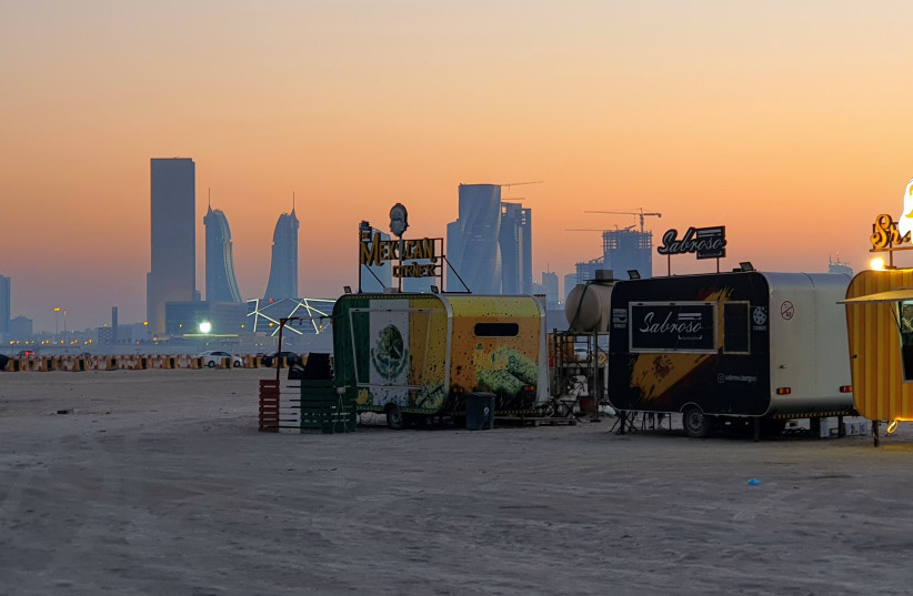  AL SAYAH beach overlooking Manama skyline. (credit: Noam Bedein, #MiddleEastEcotourism)