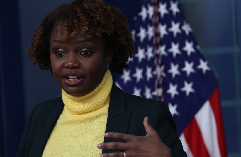 White House Principal Deputy Press Secretary Karine Jean-Pierre conducts a daily press briefing at the James S. Brady Press Briefing Room of the White House, Feb. 14, 2022.  (credit: ALEX WONG/GETTY IMAGES/JTA)