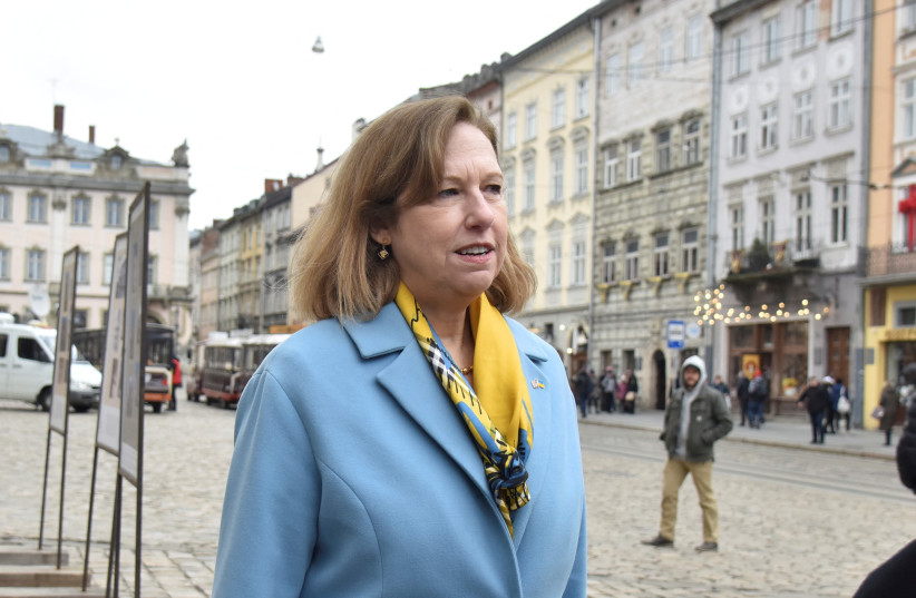 Charge d'Affaires of the US Embassy in Ukraine Kristina Kvien speaks to the media in Lviv, Ukraine February 15, 2022. (photo credit: REUTERS/Pavlo Palamarchuk/File Photo)