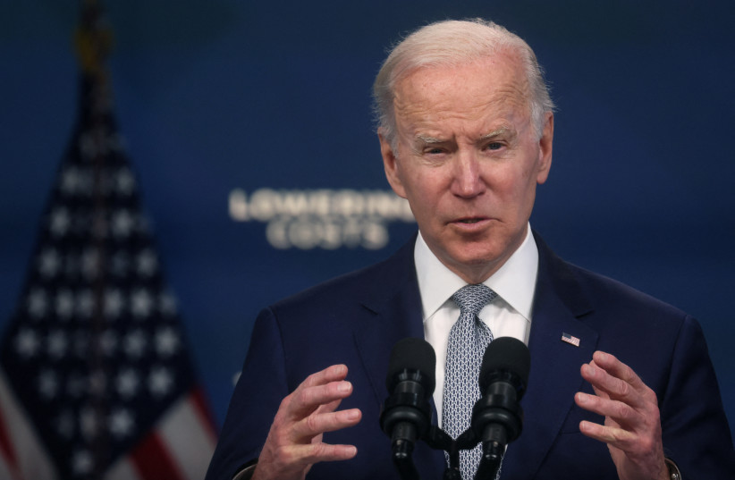  US President Joe Biden delivers remarks on administration plans to fight inflation and lower costs during a speech in the Eisenhower Executive Office Building's South Court Auditorium at the White House in Washington, U.S., May 10, 2022. (credit: REUTERS/LEAH MILLIS)