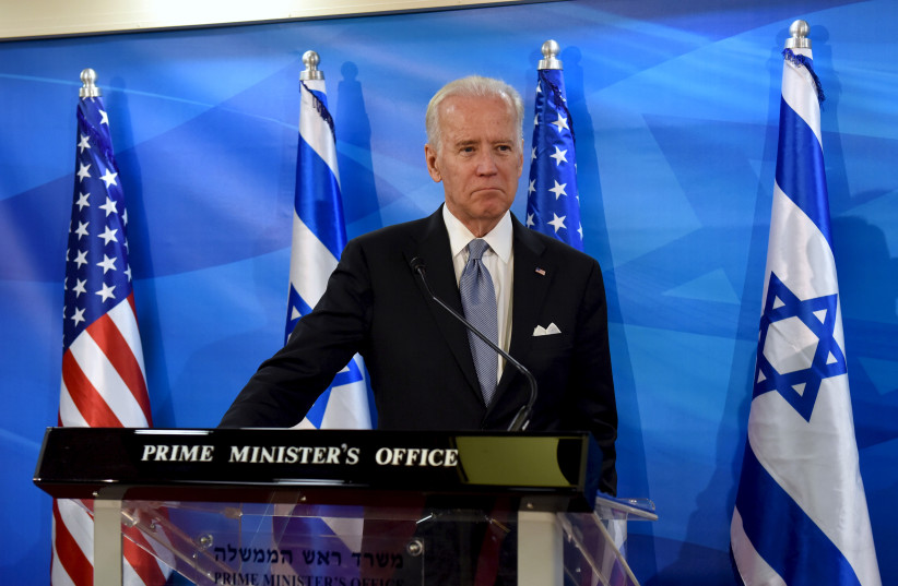  US Vice President Joe Biden speaks as he delivers a joint statement with Israeli Prime Minister Benjamin Netanyahu during their meeting in Jerusalem March 9, 2016. (photo credit: REUTERS/DEBBIE HILL/POOL)