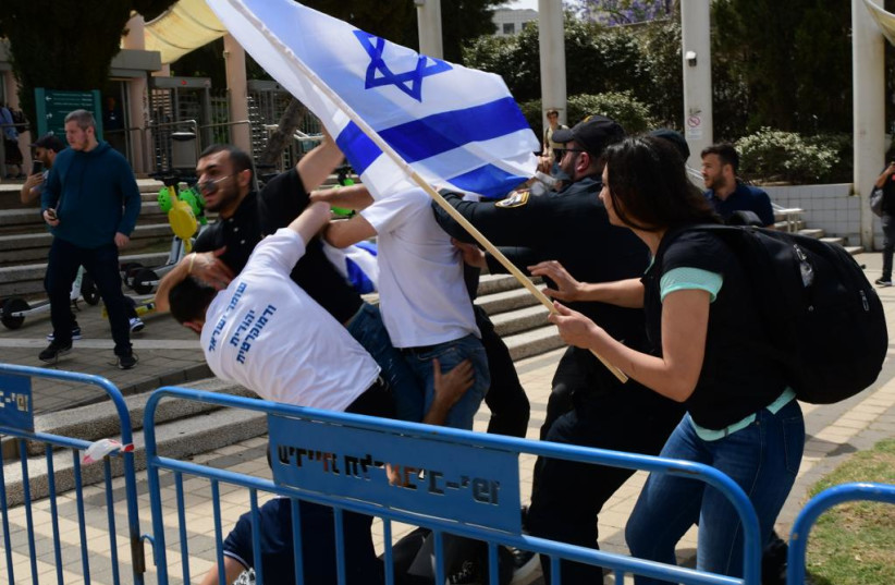  Right-wing activists clash with Arab students at Nakba Day rally at Tel Aviv University, May 15, 2022 (credit: AVSHALOM SASSONI/MAARIV)