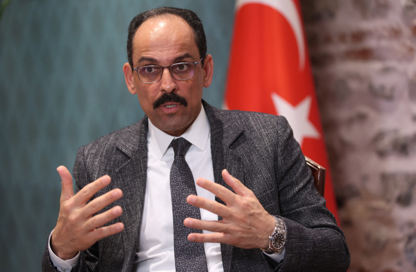  Ibrahim Kalin, Turkish President Tayyip Erdogan's spokesman and chief foreign policy adviser, speaks during an interview with Reuters in Istanbul, Turkey May 14, 2022.  (photo credit: REUTERS/MURAD SEZER)