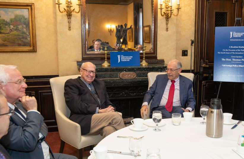  Left to Right, Eran Lerman, editor-in-chief, Jerusalem Strategic Tribune, Ambassador Thomas Pickering, and Dov Zackheim, former Under Secretary of Defense  (photo credit: JST)