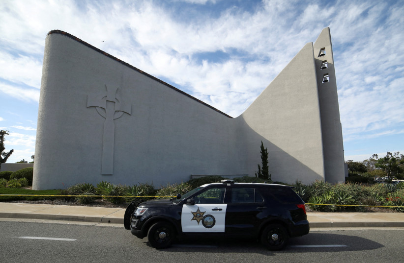 The Geneva Presbyterian Church is seen after a deadly shooting, in Laguna Woods, California, US May 15, 2022.  (photo credit: REUTERS/David Swanson/File Photo)