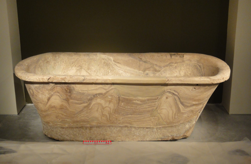  Herod’s calcite-alabaster bathtub found in Kypros fortress  (credit: Prof. Amos Frumkin, The Hebrew University of Jerusalem)