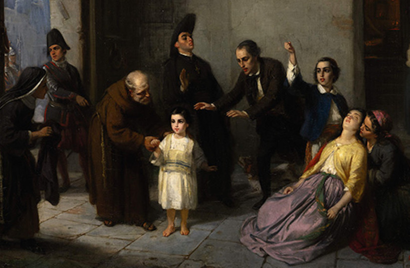  "The Kidnapping of Edgardo Mortara," an 1862 painting by Jewish artist Moritz Daniel Oppenheim depicting the Mortara Affair.  (photo credit: PUBLIC DOMAIN)