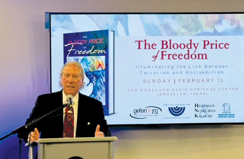 Richard Heideman speaks at his book launch in Jerusalem. (credit: BEGIN CENTER/GEFEN)