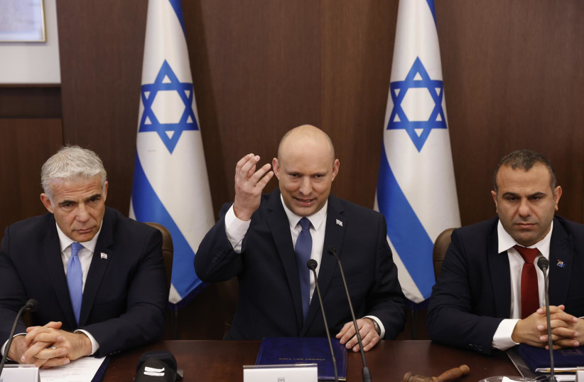  Prime Minister Naftali Bennett at Sunday's cabinet meeting, May 22, 2022.  (photo credit: OLIVIER FITOUSSI/FLASH90)