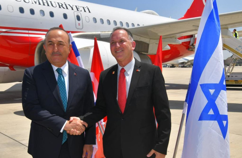  Turkish Foreign Minister Çavuşoğlu upon landing in Israel. (photo credit: SHLOMI AMSALEM/GPO)