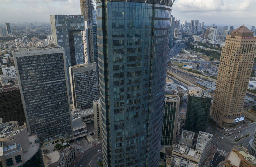  An ariel view shows the The Tel Aviv Stock Exchange and the surroundings, April 20, 2022.  (credit: MATANYA TAUSIG/FLASH90)