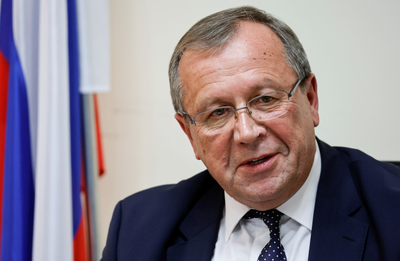  The ambassador of Russia to Israel Anatoly Viktorov speaks at a news conference at the Russian Consulate in Tel Aviv, Israel, March 3, 2022. (credit: REUTERS/AMIR COHEN)